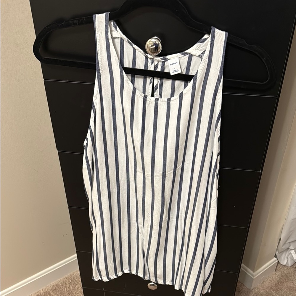 Old Navy Blue and White Vertical Striped Sleeveless Top with Keyhole Back
